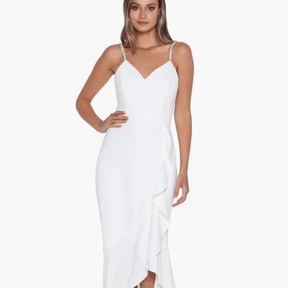 XSCAPE Rhinestone-Strap Midi Dress White/Silver Size 6 - Picture 1 of 3